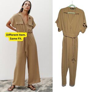 Zara Tan Belted Jumpsuit Size Medium